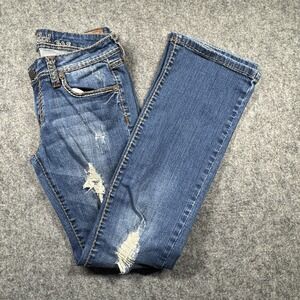 L.A. Idol Womens Juniors Bootcut Jeans Size 9 Blue Distressed 5 Pockets